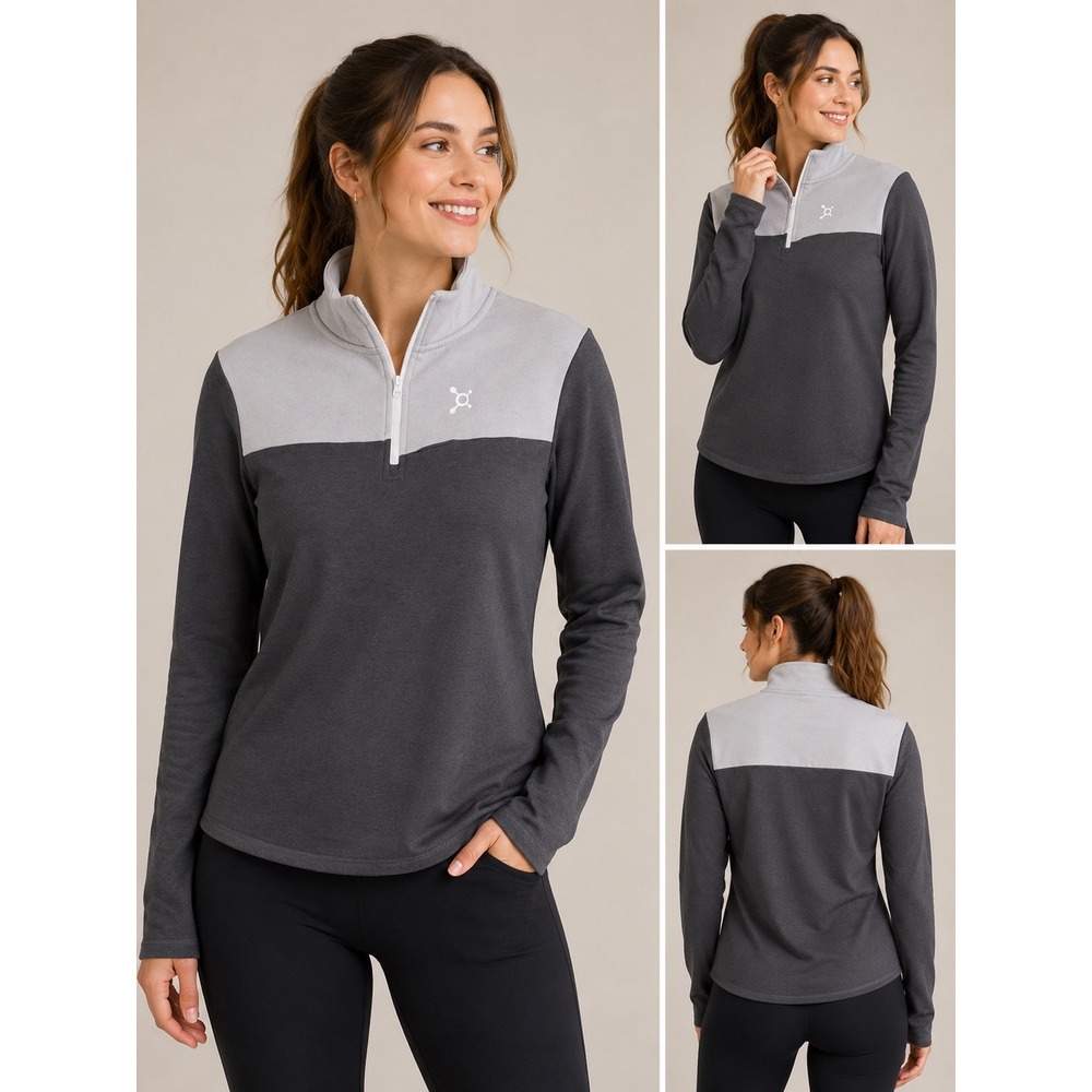 Orangetheory Fitness Gray Colorblock Quarter Zip Sweatshirt Mens Small OTF Logo